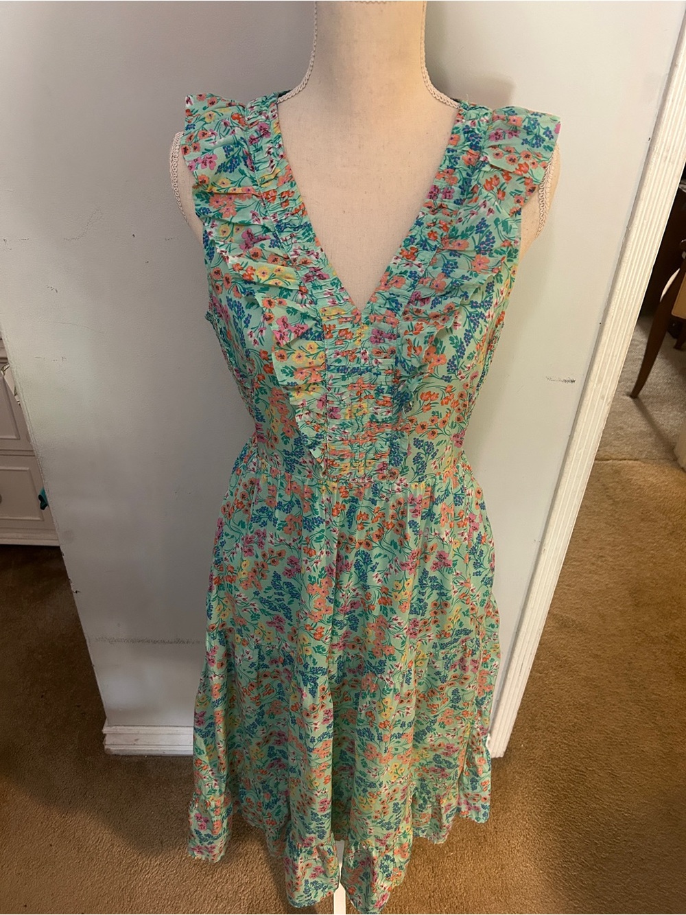 Floral Ruffle V-Neck Sleeveless Dress